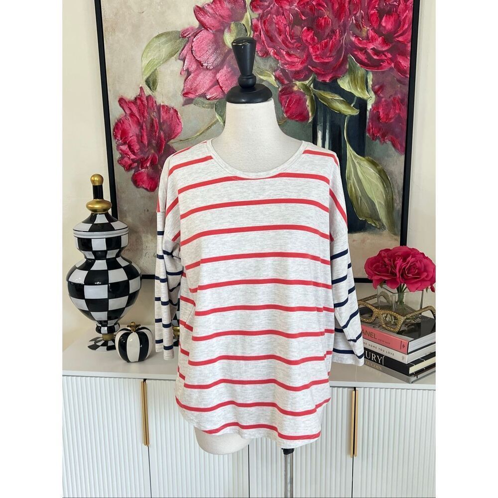 Vineyard Vines Women's Striped 3/4 Sleeve Deluxe T-Shirt Red Navy Size Small